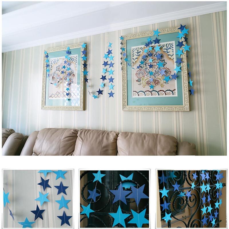 3.8-4.2m Gold Silver Paper Star Garland Banner for Birthday Wedding Decor Glitter Paper Hanging Ramadan Decoration