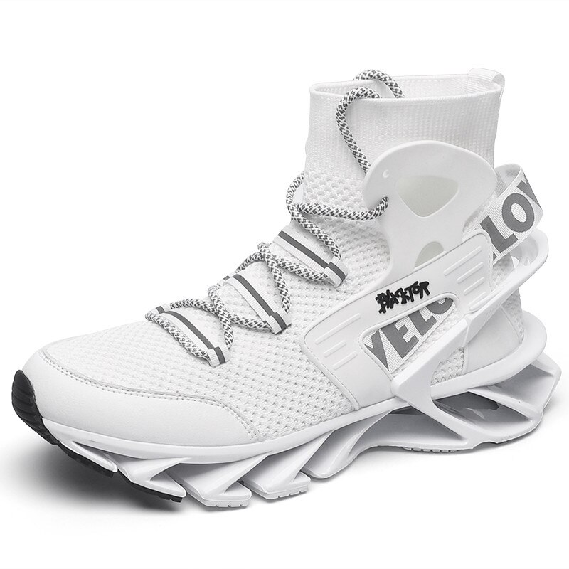 Efterår forår mandlig rød høj top blade løbestøvler herre sportssko komfortable sneakers gå jogging gym fitness trænere: Hvid / 39