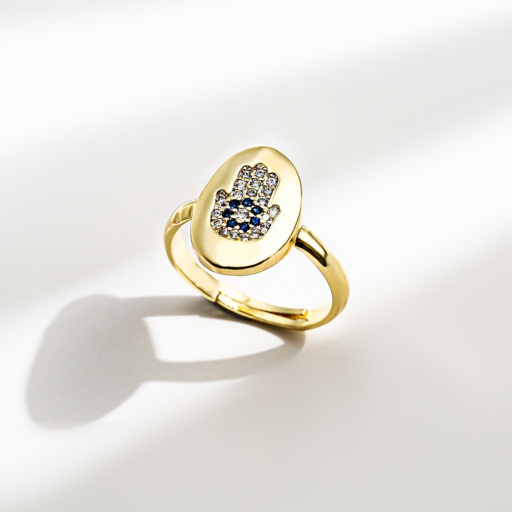 Sipengjel Mode Kubieke Zirkoon Oval Fatima Handen Ringen T Eye Verstelbare Ringen Voor Vrouwen Sieraden