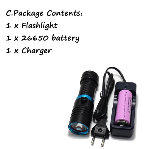 5000Lm XM-L2 Waterdicht Duik Onderwater 80 Meter LED Duiken Zaklamp Fakkel Lamp Licht Camping Lanterna Met Traploos dimmen: C
