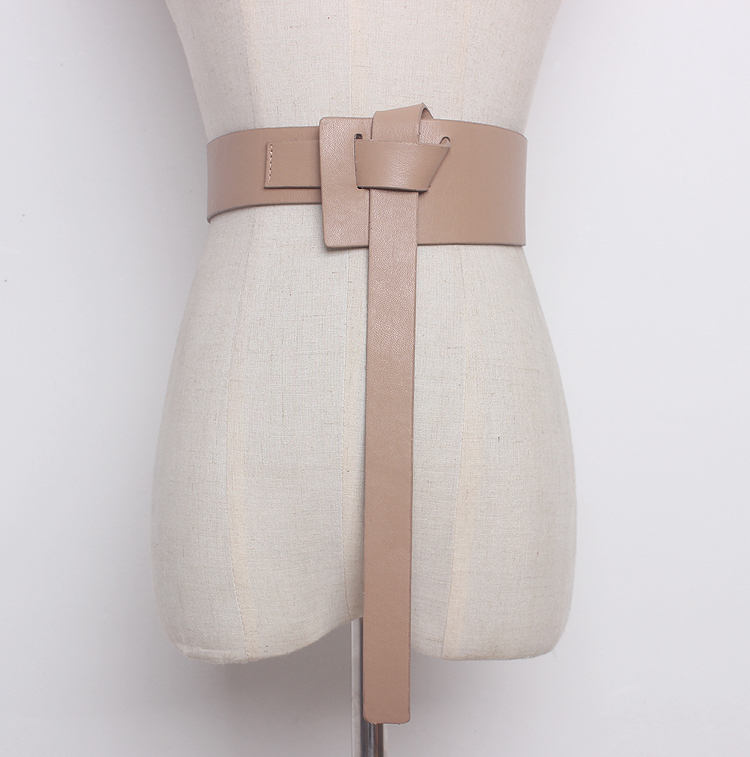 [Eam] Zomer Effen Kleur Zwart Pu Lederen Knoop Bandage Losse Lange Onregelmatige Riem Vrouwen Mode Tij alle-Match JG114: apricot