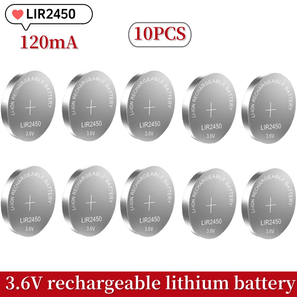10PCS LIR2032 LIR2016 LIR2025 LIR2430 LIR2450 LIR1632 3.6V Bateria de Lítio Recarregável Substitui CR2032 2016 2025 2430 2450: BRANCO