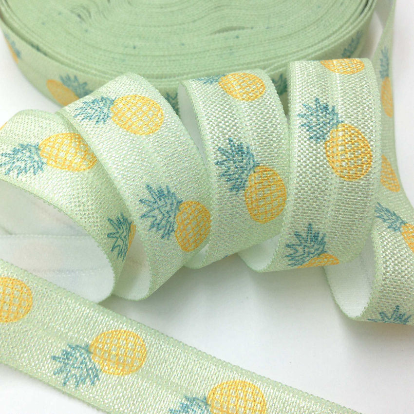 5 yards 16mm hawaii flamingo tryckt vik över elastisk tejp ananas fiende handgjorda tillbehör gör det själv hår slips pannband leverantör: P285