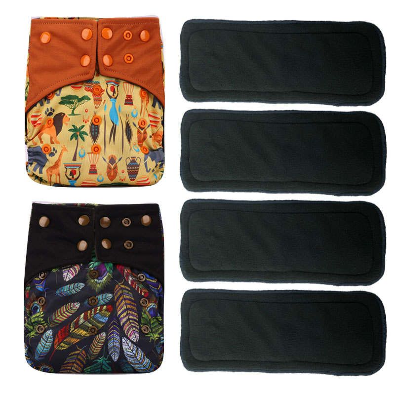 Pororo Baby Herbruikbare Doek Luier Bamboe Houtskool 4 Stuks, Wasbare Luier Luiers Met Kleur Tab Houtskool Inserts: set 6