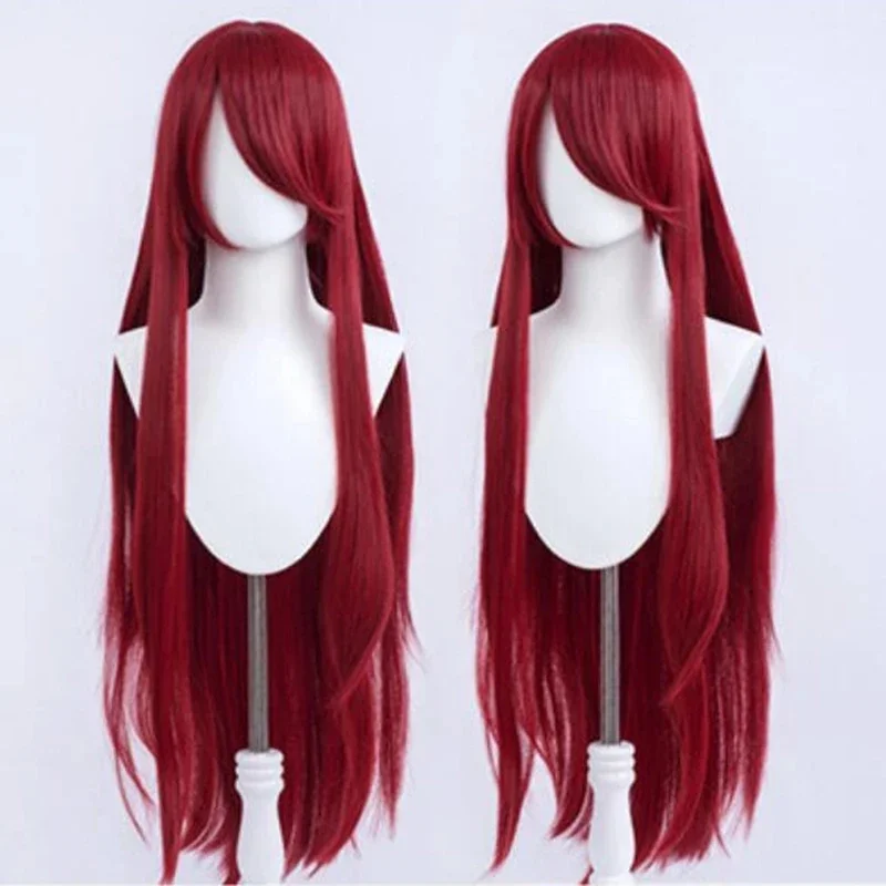 Anime Kushina Uzumaki 100cm Long Wine Red Synthetic Hair Full Bangs Cosplay Wig