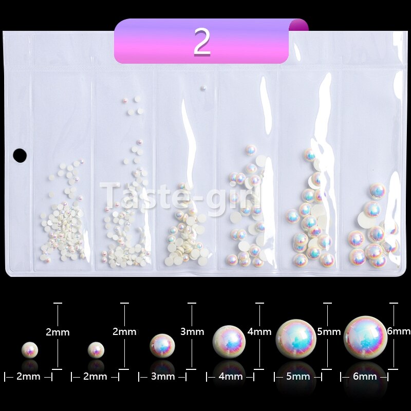 1 pakke hvide abs imiterede perler blandet flad ryg 3d nail art dekorationer perler rhinestones negle tilbehør sten