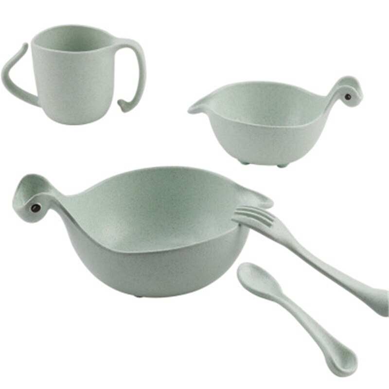 Ideacherry 5 stks/set Kinderen Baby Bamboe Servies Voeden Dinosaurus Gerechten Zuigeling Kom Plaat Kop Lepel Vork Servies voor