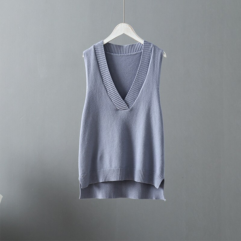 Maglione casuale primavera autunno donna gilet maglione di lana spessa e grezza maglia maglione fuori misura canotta femminile senza maniche grande superiore donna: Blu