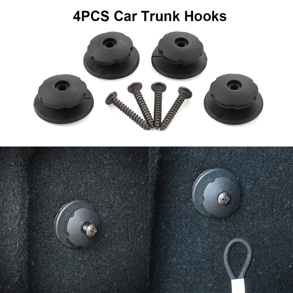 4PCS Car Trunk Fixed Hook Cargo Storage Organizer Rear Trunk Luggage Net Hooks Mount Paste Screws Car Rear Trunk Hook