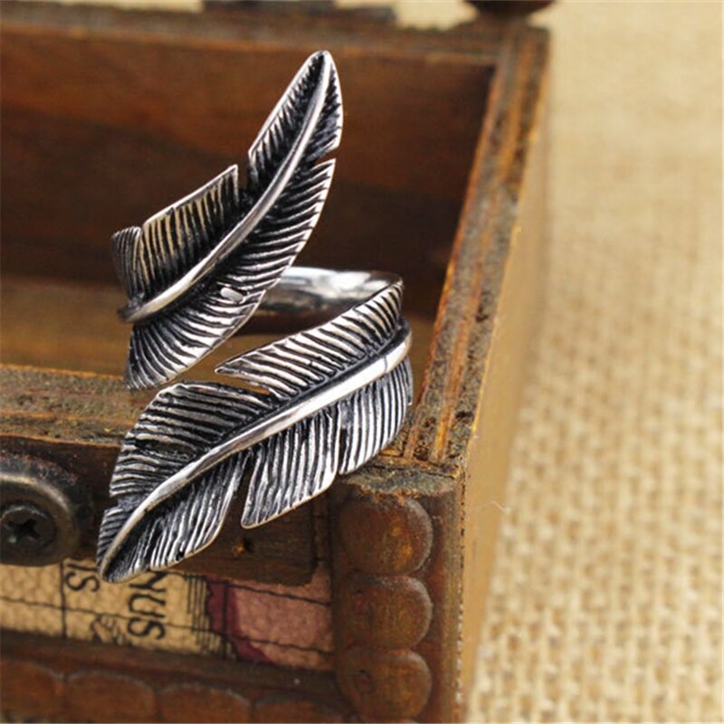 Punk retro Silber Farbe Feder Ringe Für Frauen Damen Schmuck Große Finger Antike Ringe Mädchen Anillos