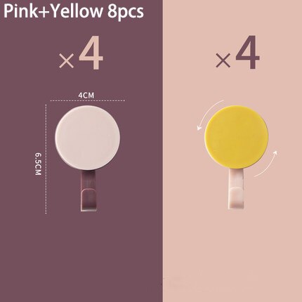8 kpl/pakkaus pyyhetakki avainliimakoukut kodin sekatuotteiden pidiketelineet ripustuskoukut seinäsäilytyskoukut keittiön kylpyhuoneen seinään: Vaaleanpunainen keltainen