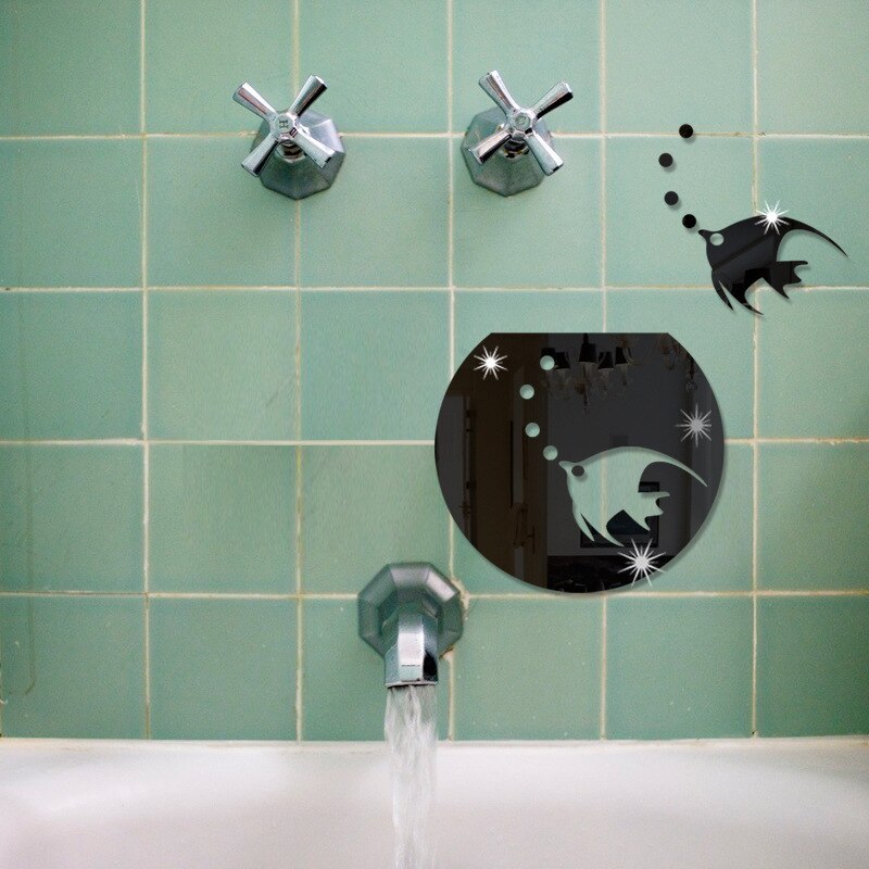 Decorate Home 3D round fish art wall mirror sticker decoration Decals mural painting Removable Decor Wallpaper LF-1335: Black