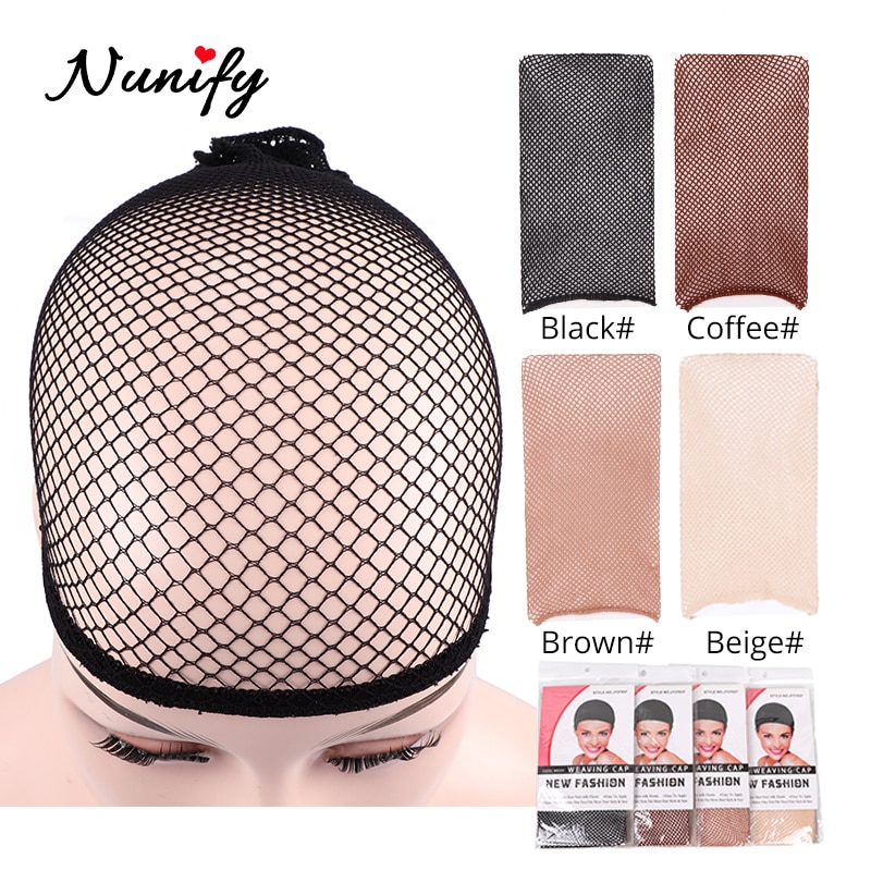 Nunify 2Pieces/Pack Wig Cap Hair Net For Weave Hairnets Wig Nets Stretch Mesh Wig Cap For Making Wig Free Size Black Beige Color