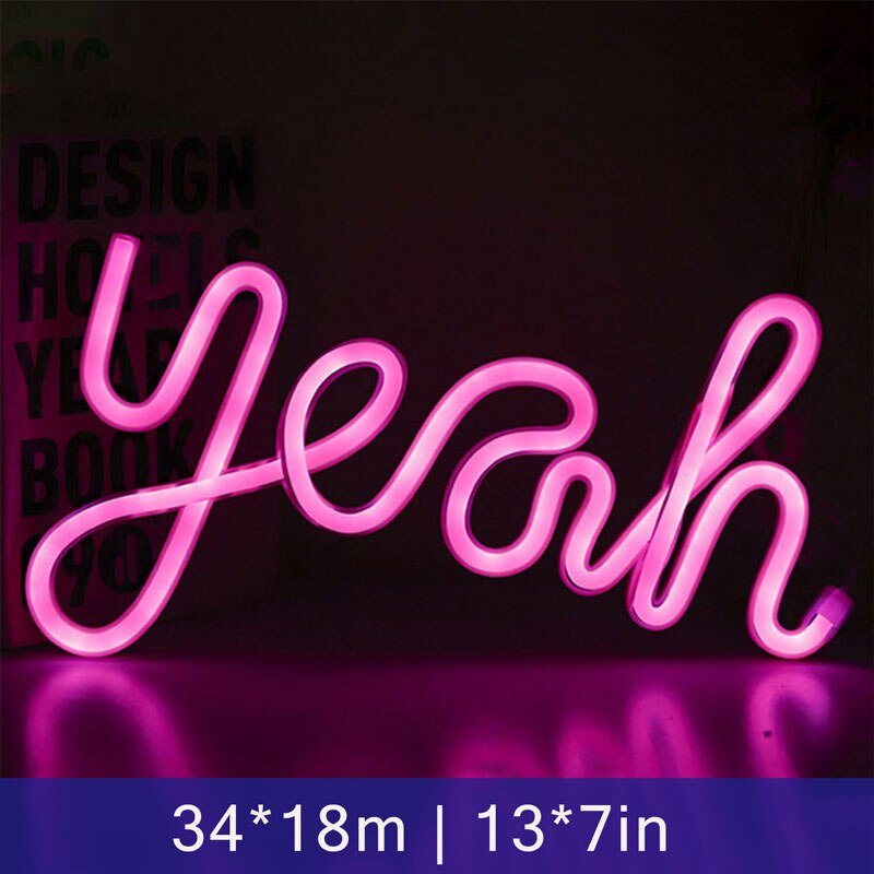 Gezegend Led Neon Sign Inspirational Opknoping Licht Voor Muur Kamer Studio Slaapkamer Leeszaal Party Decoratie Neon Night Lamp: Yeah-Pink