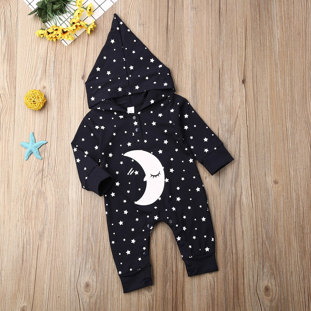 Baby Spring Autumn Clothing Toddler Baby Girls Boy Stars Moon Hooded Jumpsuit Long Sleeve Romper Winter Warm Clothes