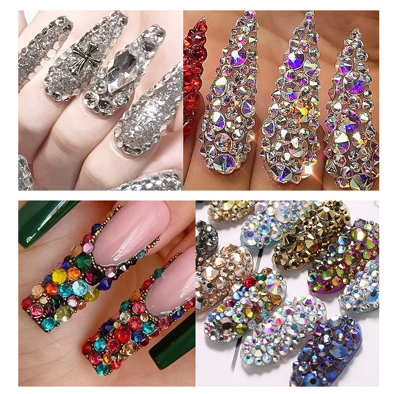 nail art accesoires ongle decoration strass ongle Strass multi-tailles 3D cristal, 3 pièces/ensemble, accessoires pour Nail Art, décorations à faire soi-même, paillettes cristal Rivet gemme 3D, fournitures pour ongles