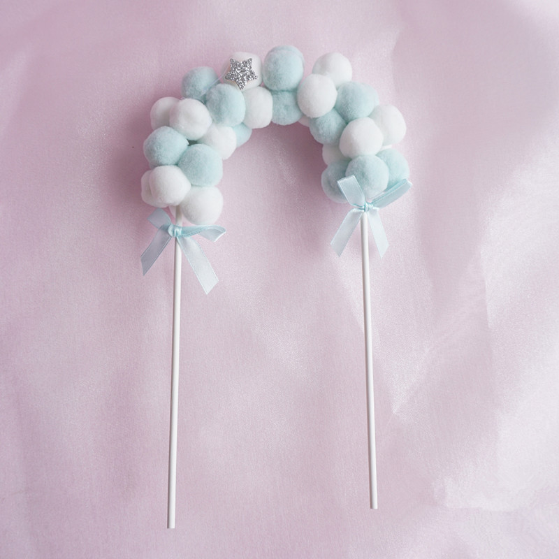 Banderas coloridas para decoración de tartas, bola peluda, adornos para magdalenas de boda y cumpleaños, decoración para tarta para de bienvenida al bebé, bricolaje