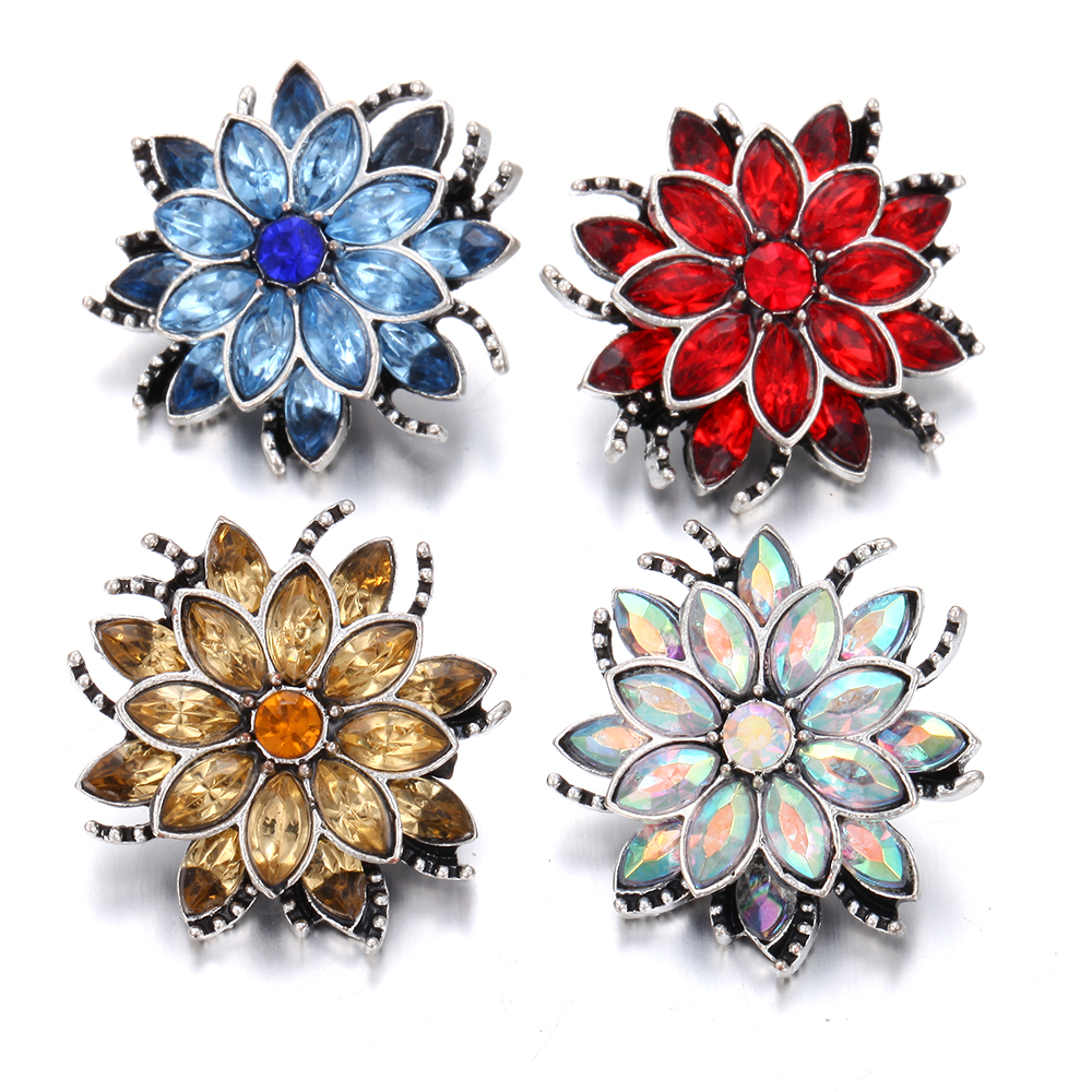 6 stks/partij Snap Sieraden DIY Crystal Rhinestone 18mm Bloem Snap Knoppen Fit 18mm Snap Armbanden Bangles Vrouwen knop Sieraden