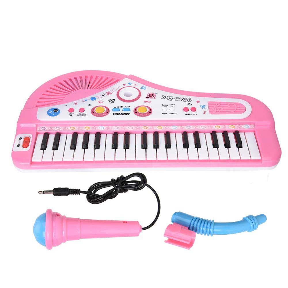 Leuke Roze 37-Key Toetsenbord Met Microfoon Musical Digitale Elektronische Oplaadbare Baby Piano Muziek Leren Educatief Kinderen Speelgoed
