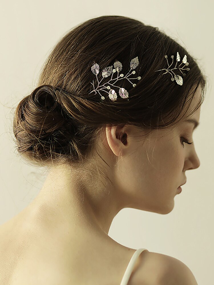 Accesorios para el cabello de decoración para boda, conjunto de pasadores de pelo hechos a mano con hojas Vintage de plata y oro, tocado de novia para y banquete