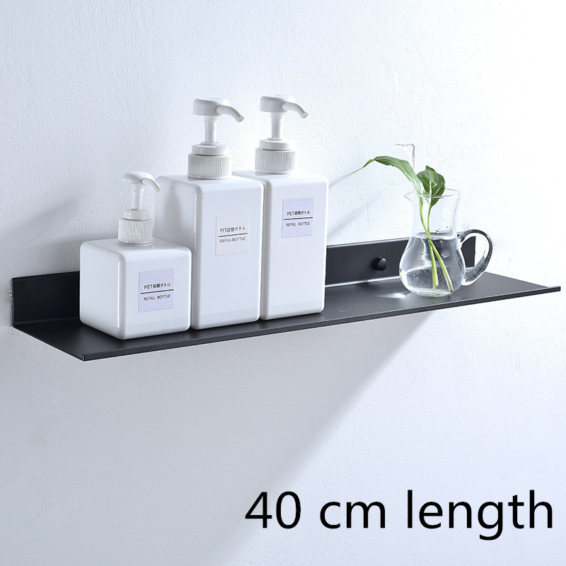Baderomshyller børstet gullvegg kjøkkenhylle dusj oppbevaringsstativ baderomshylle 30-60cm lengde plass aluminium hvit / svart: Svart 40 cm