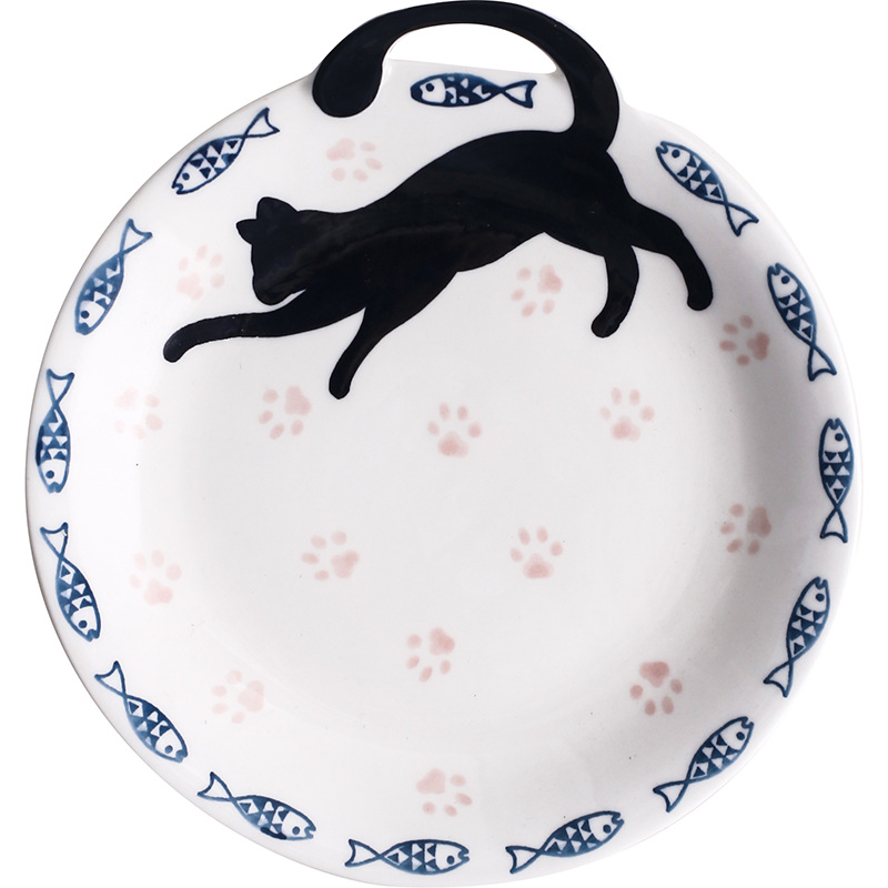 Home Fun Ceramic Ttableware Dessert Plate Dinner Plate Salad Bowl Dessert Plates Cake Plate Flavor Plate One Ear Cat Tail Series: C (dish)