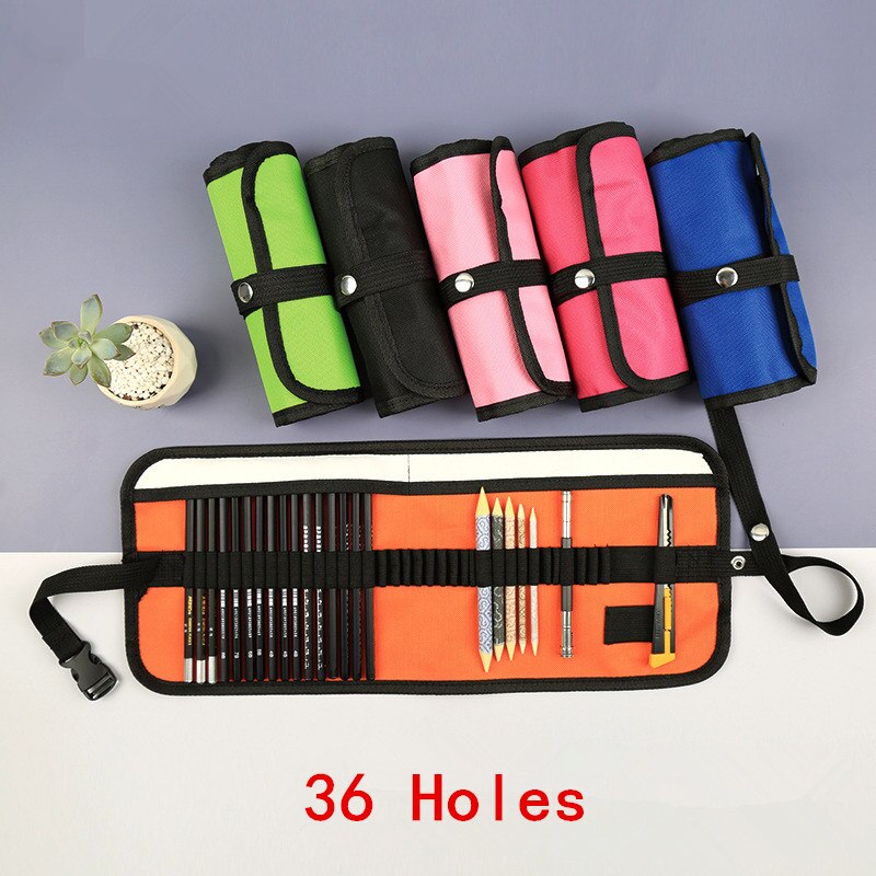 36-Holes Solid Color School Pencil Case With Buckle High Capacity Kawaii Pencil Pouch Retro Korean Stationery Office Supplies
