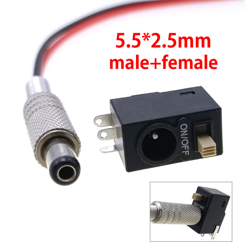 5.5*2.1mm 5.5*2.5mm DC Power Jack Socket 3A 12V DC Connectors Supply Socket Manual electric tool charging interface with NO/OFF: Brown / Under 5Pcs