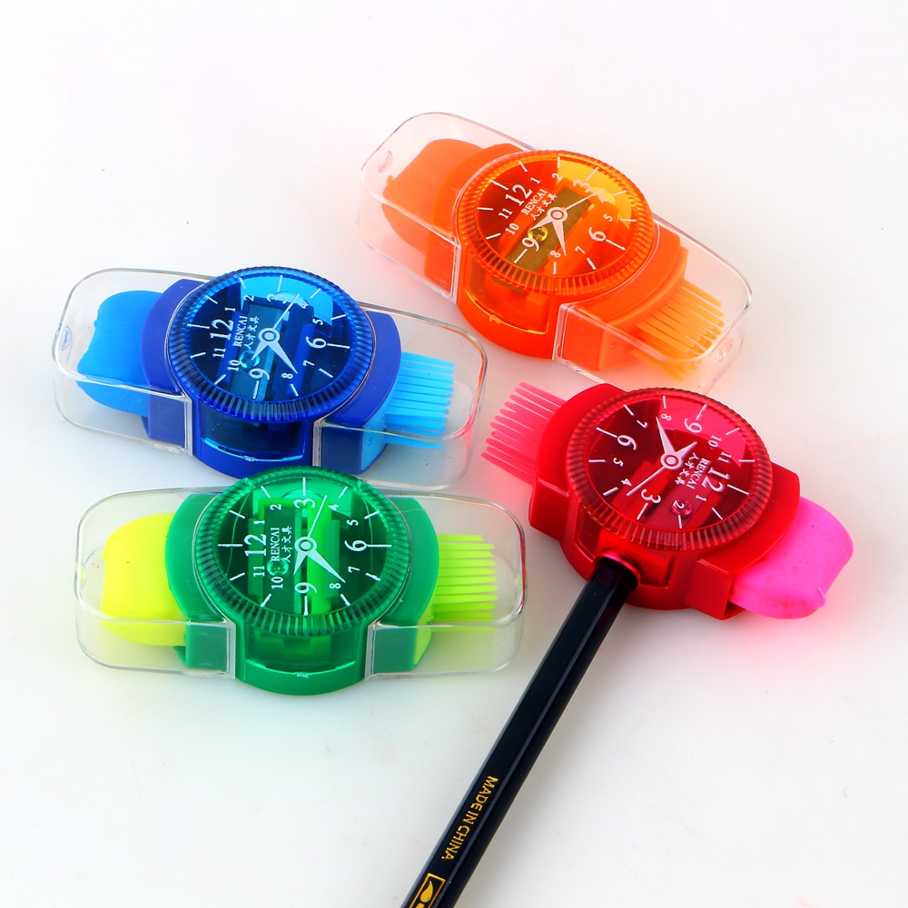 4 Uds. De Mini sacapuntas creativos de colores con cepillo de gomas de borrar para oficina y escuela, artículos de papelería