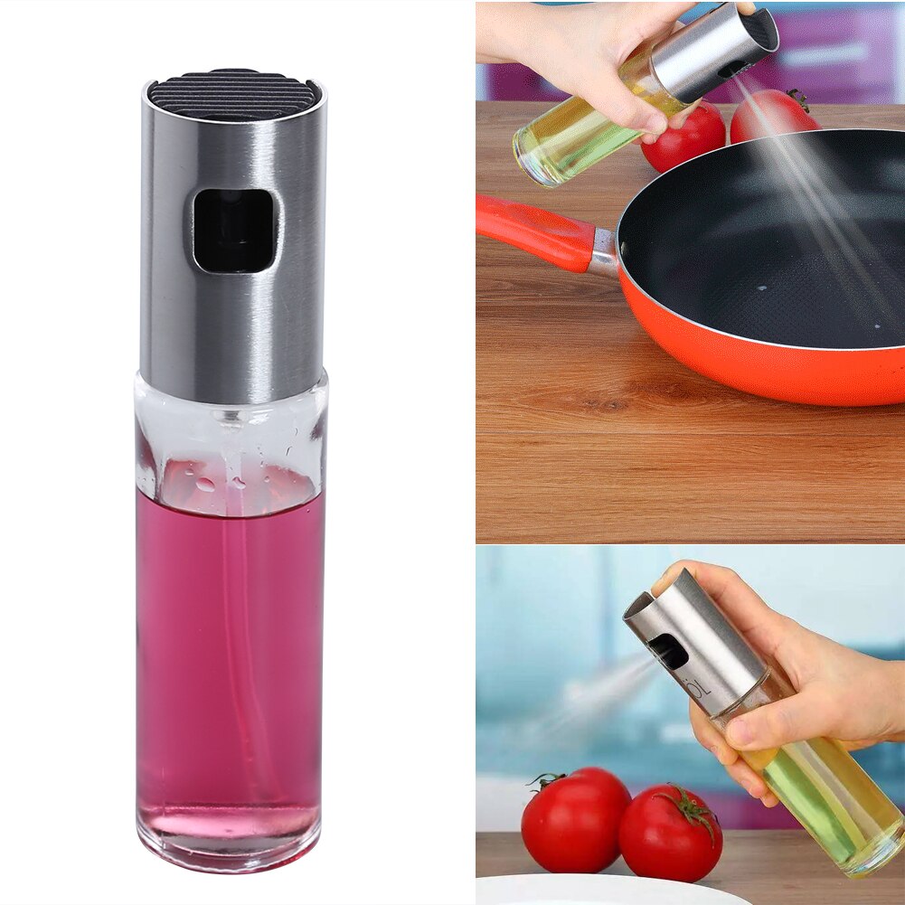 Stainless Steel Glass Oil Pump Spray Fine Bottle Olive Can Tool Pot Cooking