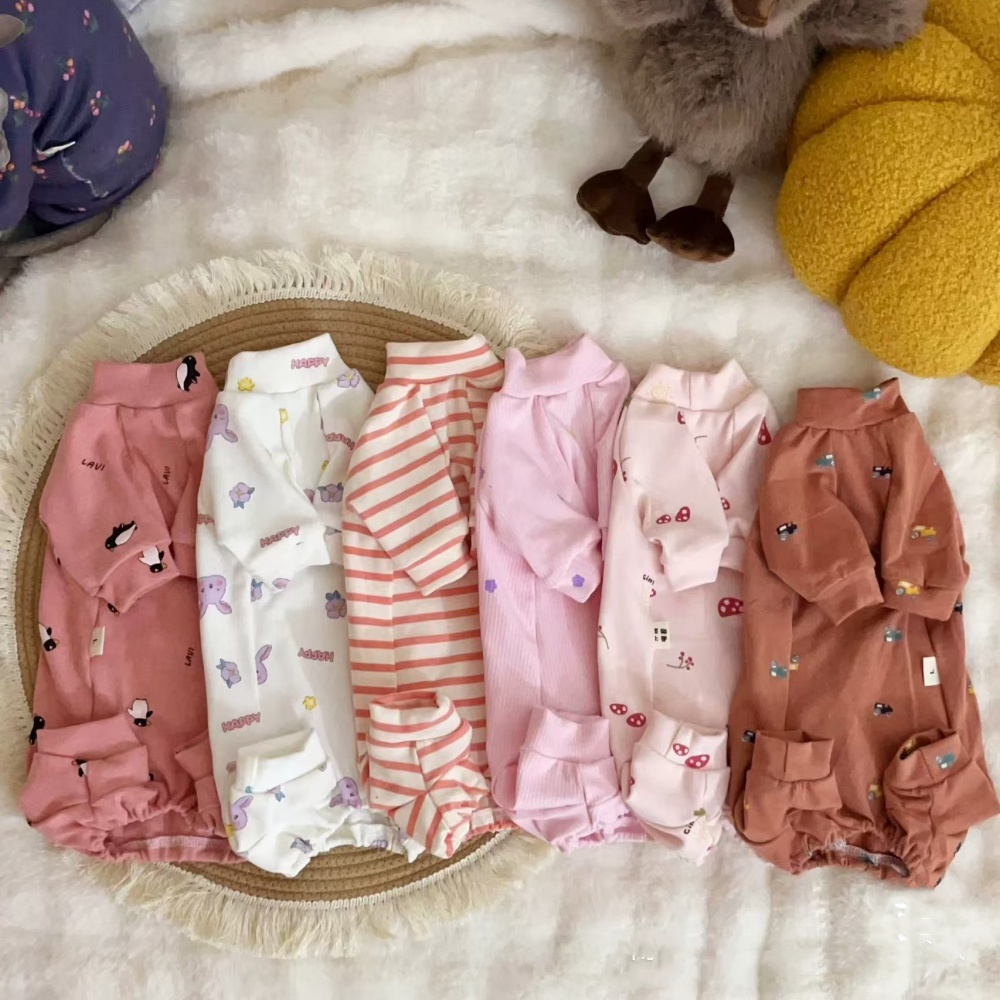 Lange mouwen katoenen 4-poots jas voor Sphynx kat zacht cartoon shirt voor kittens honden roze witte pyjama voor vrouwelijke kat dierbenodigdheden