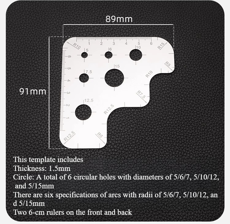Stainless Steel Round Corner Gauge Arc-shaped Template Handmade Leather DIY Leather Pattern Drawing Pattern Making Drawing Tool: Creamy White