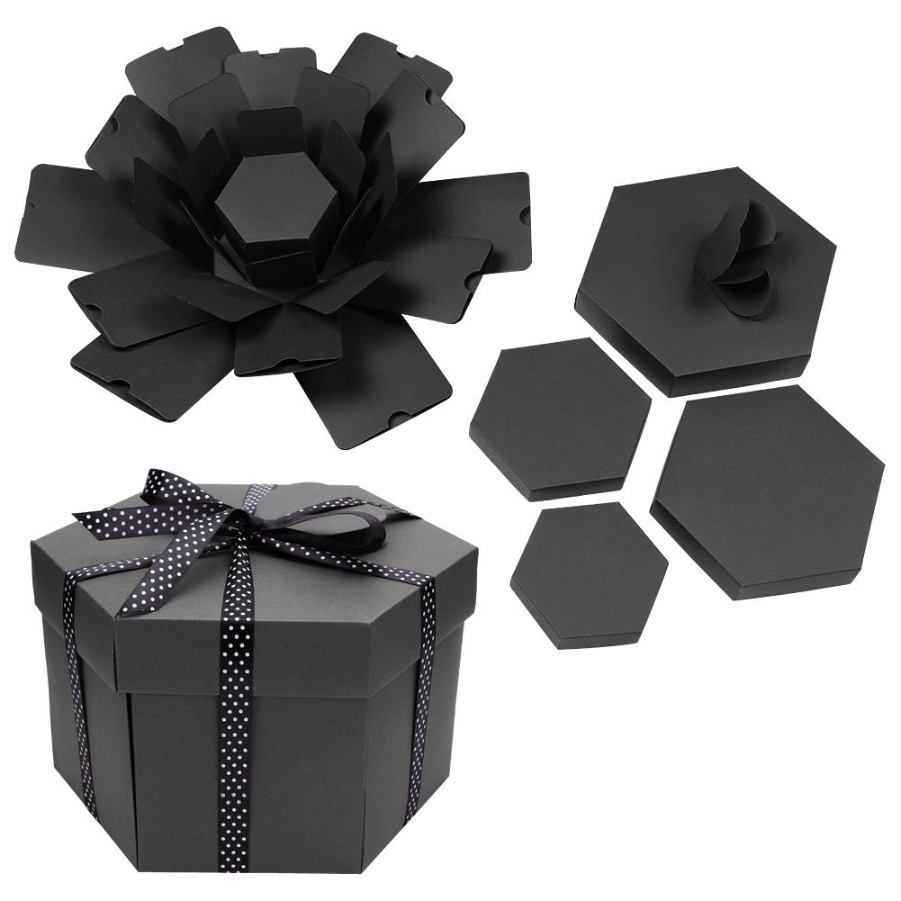 DIY Photo Album Box Hexagonal Folding Scrapbooking Photo Albums Memory Box for Birthday Valentine's Day Wedding: Black