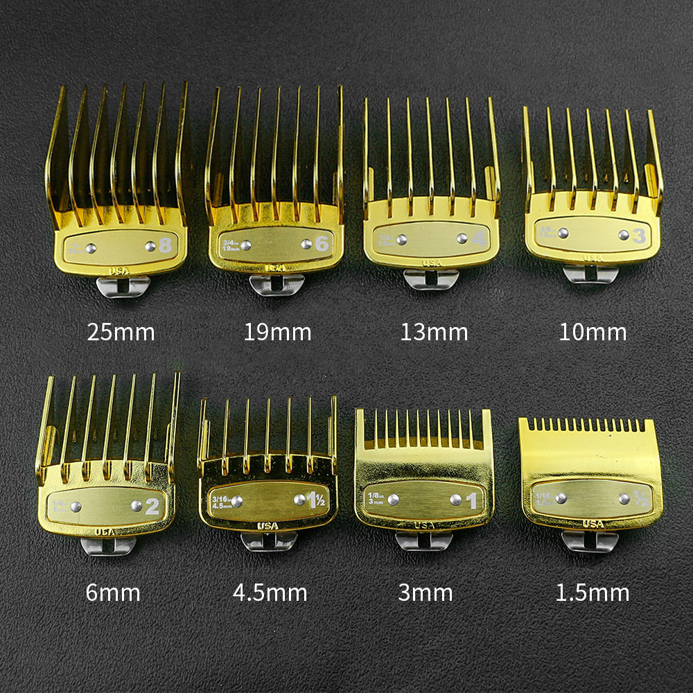 8pcs/10pcs universal hair clipper limit comb guide attachment set for wahl clippers hair clipper combs hair cutting guide comb: 8Pcs-Gold