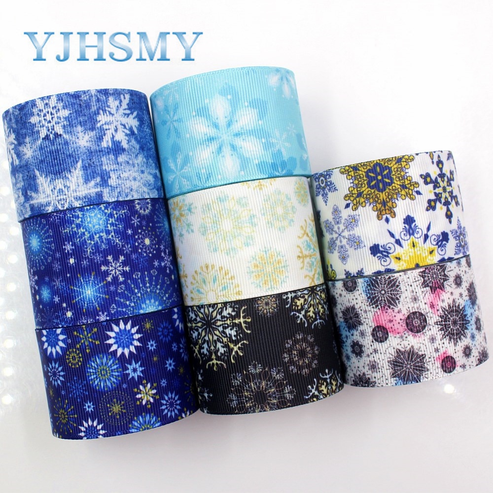 Yjhsmy g -181005-1320,38mm,5 yards vinter snöflinga band termotransfer tryckta grosgrain, plagg gör det själv handgjorda material