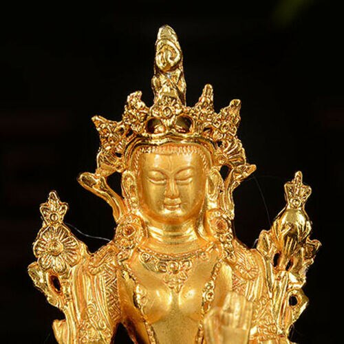 Collectable Chinese Brass Carved Tibet Tibetan Buddha Buddhist Mikky Gild White Tara Statue