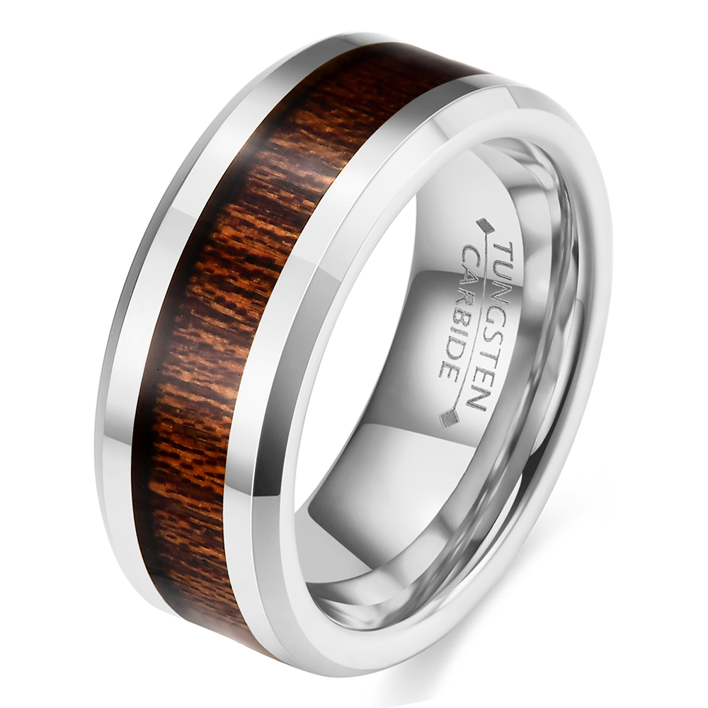 VQYSKO Anillo de boda de tungsteno y madera para personas mayores, caja marrón de 8MM, anillo de boda para hombre, anillo de madera, para hombre: 12 / Blanco