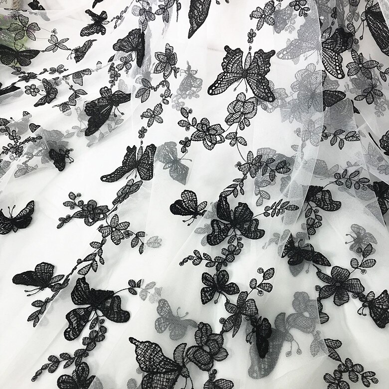 Robe de mariée à motif papillon blanc, 150x100CM, avec appliques, voile, écharpe, brodé, Patch en dentelle: Black