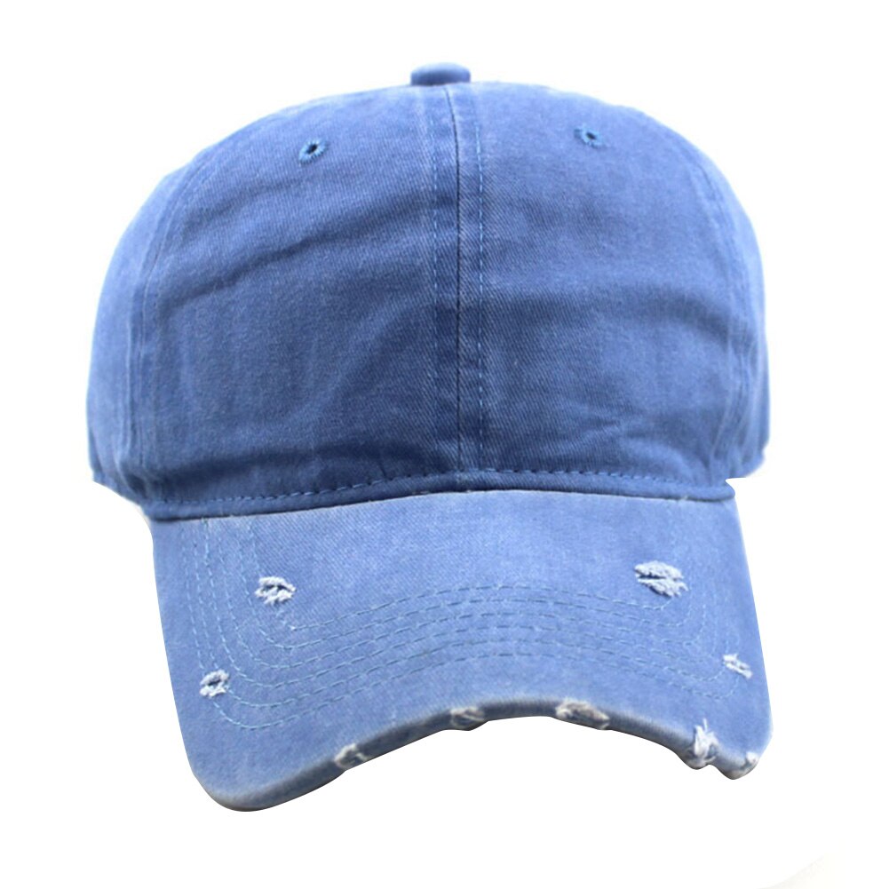 Mænd kvinder vintage solid far hat nødlidende vasket udendørs sport justerbar størrelse casquette solskærm afslappet baseball cap: Himmelblå