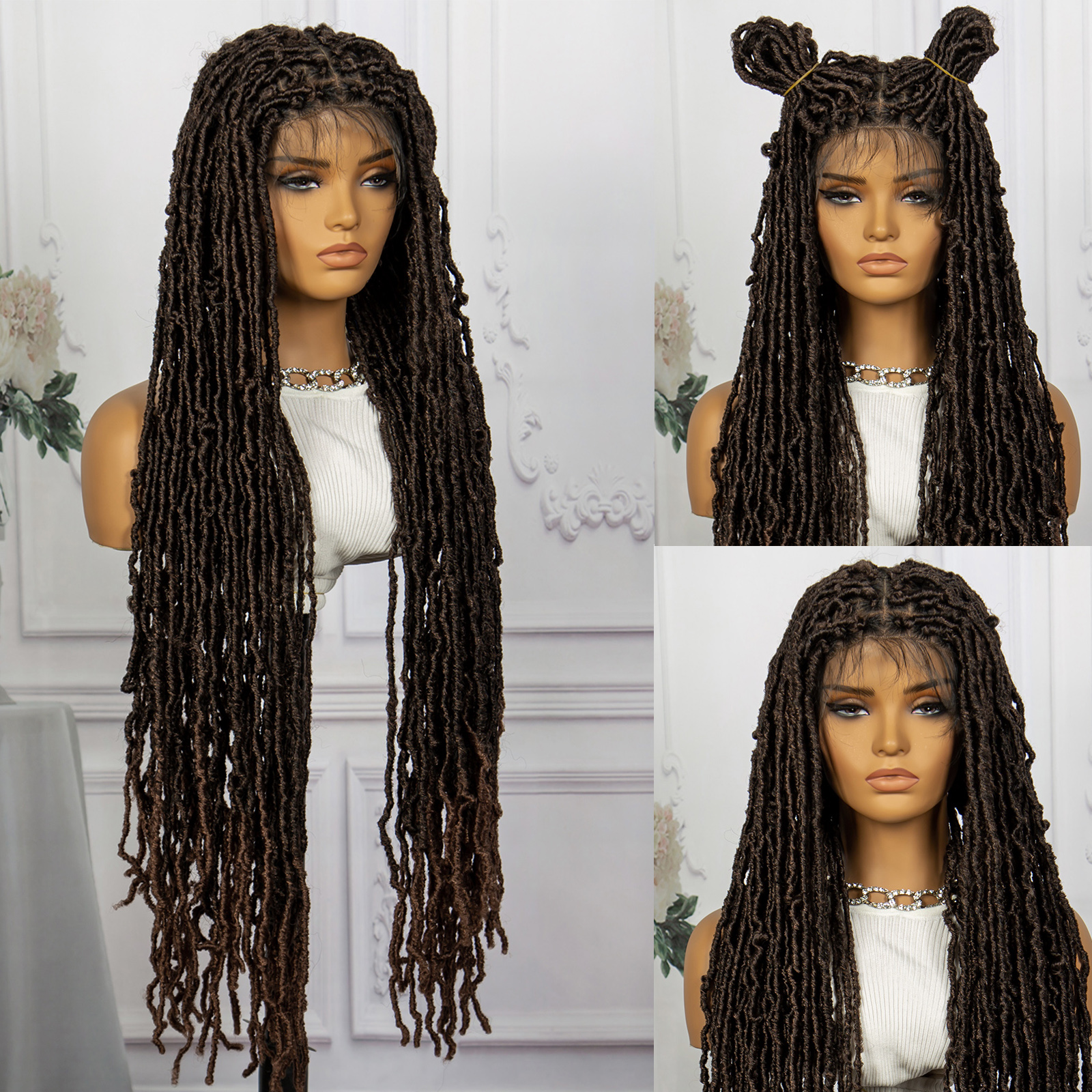 Pelucas trenzadas de caja roja, peluca trenzada de encaje completo, peluca con trenzas de ganchillo para mujer, peluca de encaje de 36 pulgadas, peluca trenzada trenzada sin nudos: T1B/350