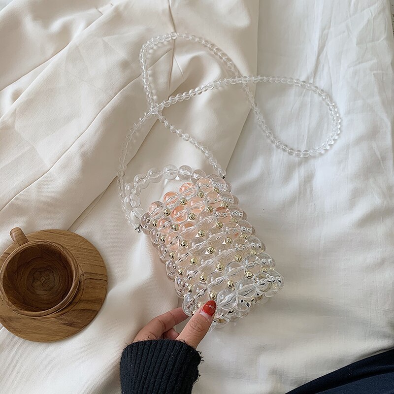 transparent Perlen Tote tasche Sommer Neue frauen Handtasche Mini Eimer tasche SchöNe Schulter Bote Tasche: Default Title