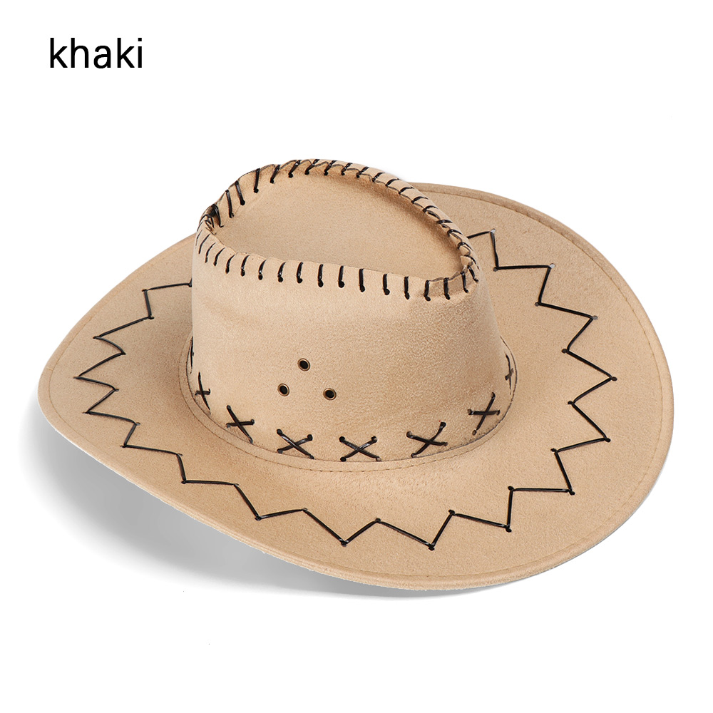 Western Cowboy Hat Women Men Sun Visor Cap Wide Sun Shield Hat Travel Beach Chapeu Cowboy Cap: Khaki