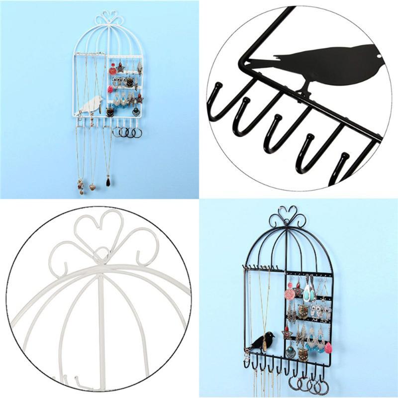 Wall Mount Jewelry Display Stand - Stainless Steel - Necklace & Earring Holder Rack - 44x26x3.5cm