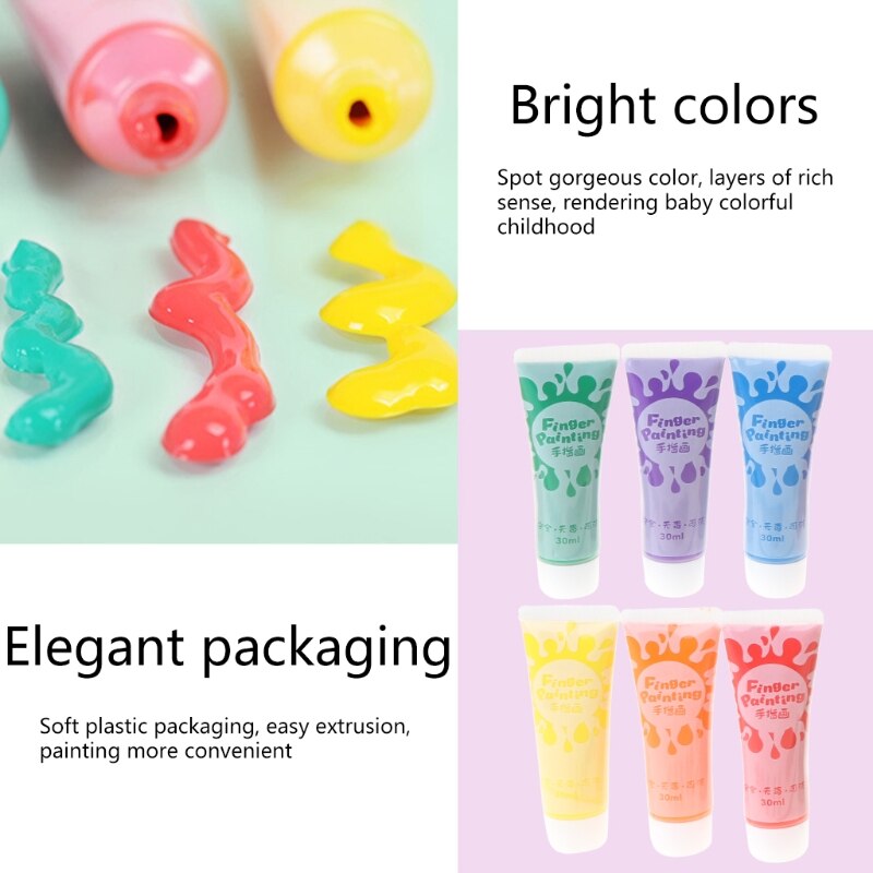 30ml Finger Paint 6 Colors Set Washable Kids Finger Paint Supplies for Kids B36C