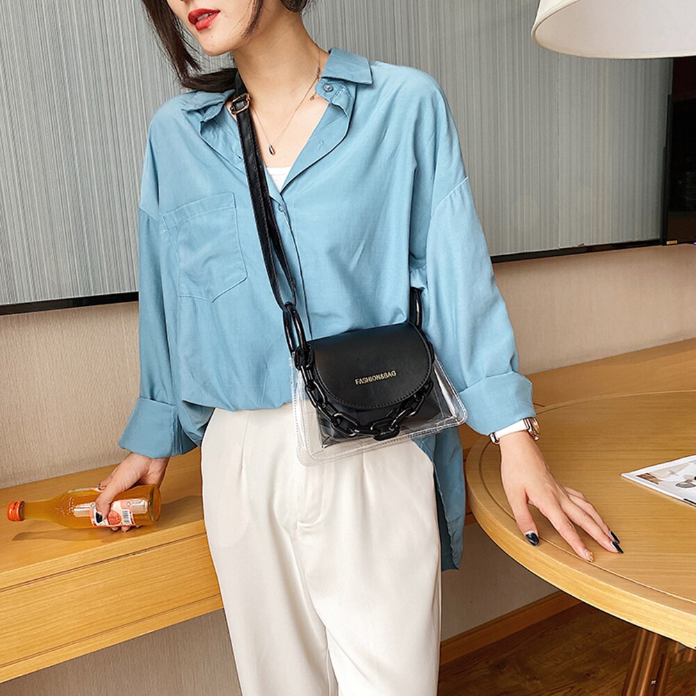 Transparent PVC Crossbody Bag Women PU Acrylic Chain Ladies Shoulder Messenger Flap Handbags