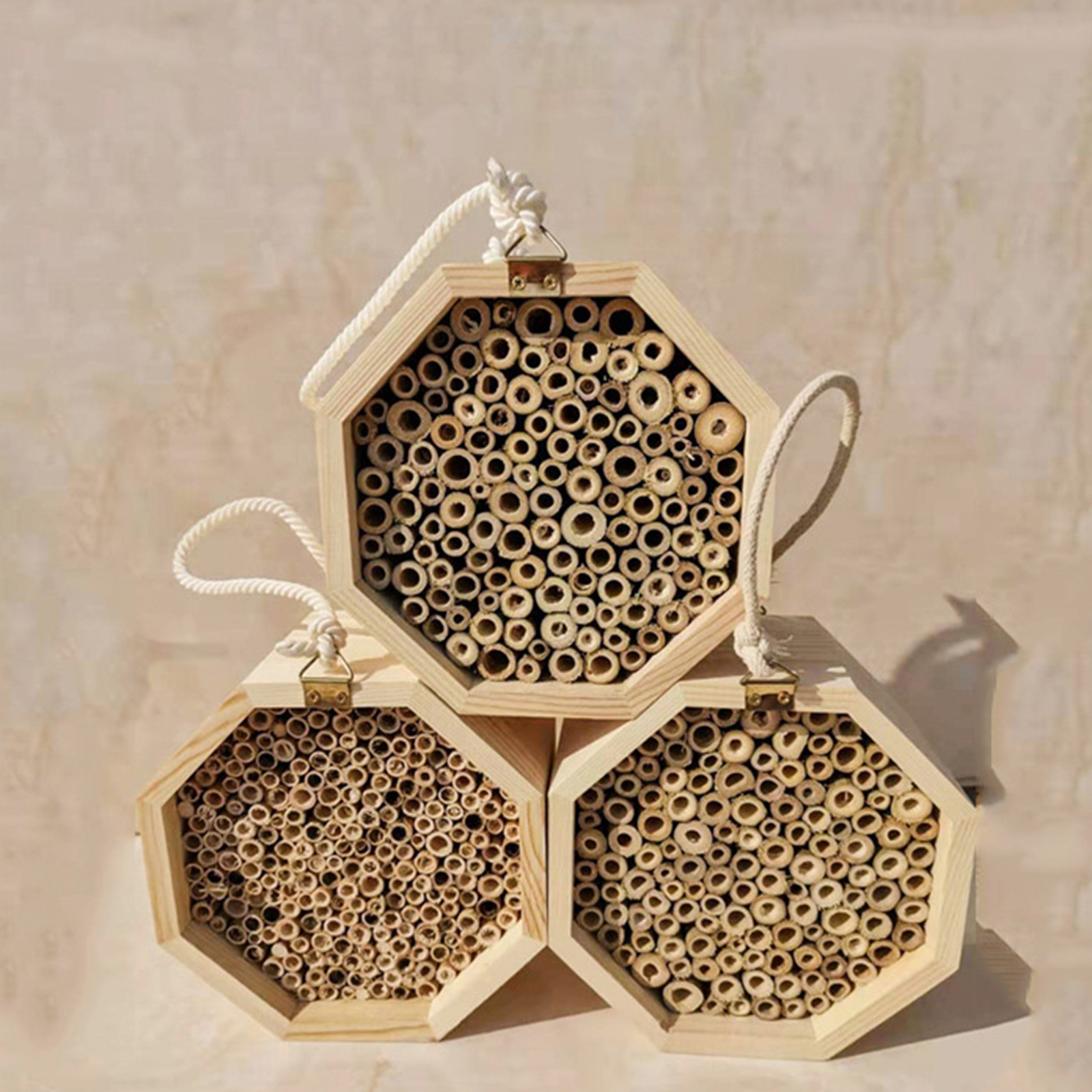 Mason Bee House Hanging Wooden Bee Hive Attracts Bee Pollinators to Enhance Pollination for Garden Farm