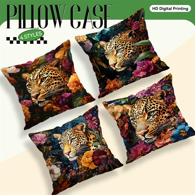 Leoparder blomster puter putetrekk trykt polyester 45 x 45cm kasteputetrekk dekorativ sofapute putetrekk hjemmedekor: Gul