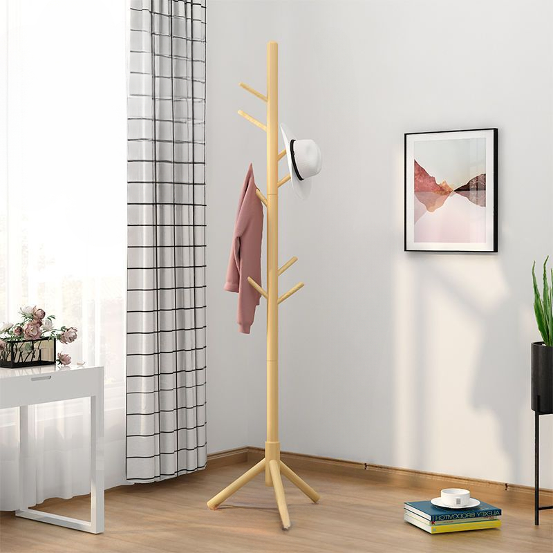 Solid wood coat rack, floor standing clothes hanger, household simple clothes drying and bag hanging rack: Gold