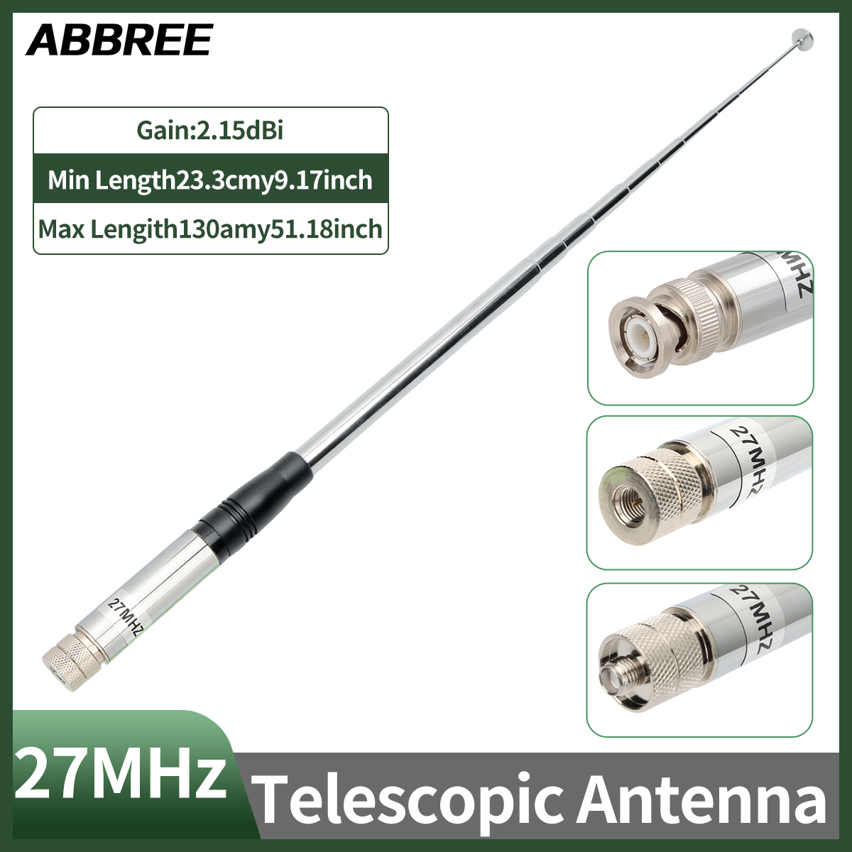 Antena telescópica cb 27mhz sma fêmea/macho/bnc para radtel RT-860 RT-880 radio UV-88 UV-98 plus quansheng UV-K5(8) rádio tk11