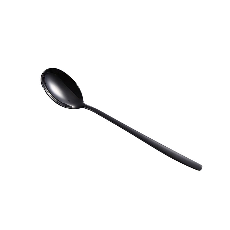 1PC Dessert Spoon Stainless Steel Vacuum Plating Coffee Dessert Stirring Spoon Shovel Long Handle Fruit Salad Forks: Spoon-5